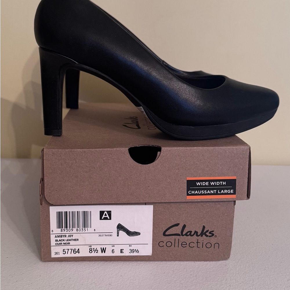 Clarks Women's Classic Black Heels- Wide Width